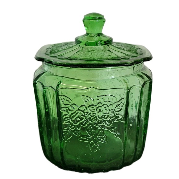 Hocking Glass Co. Other - Hocking Mayfair Green Open Rose Cookie Biscuit Jar w/Lid 1930s Depression Glass